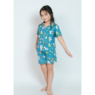 Đồ bộ mặc nhà pijama bé gái màu xanh con thú