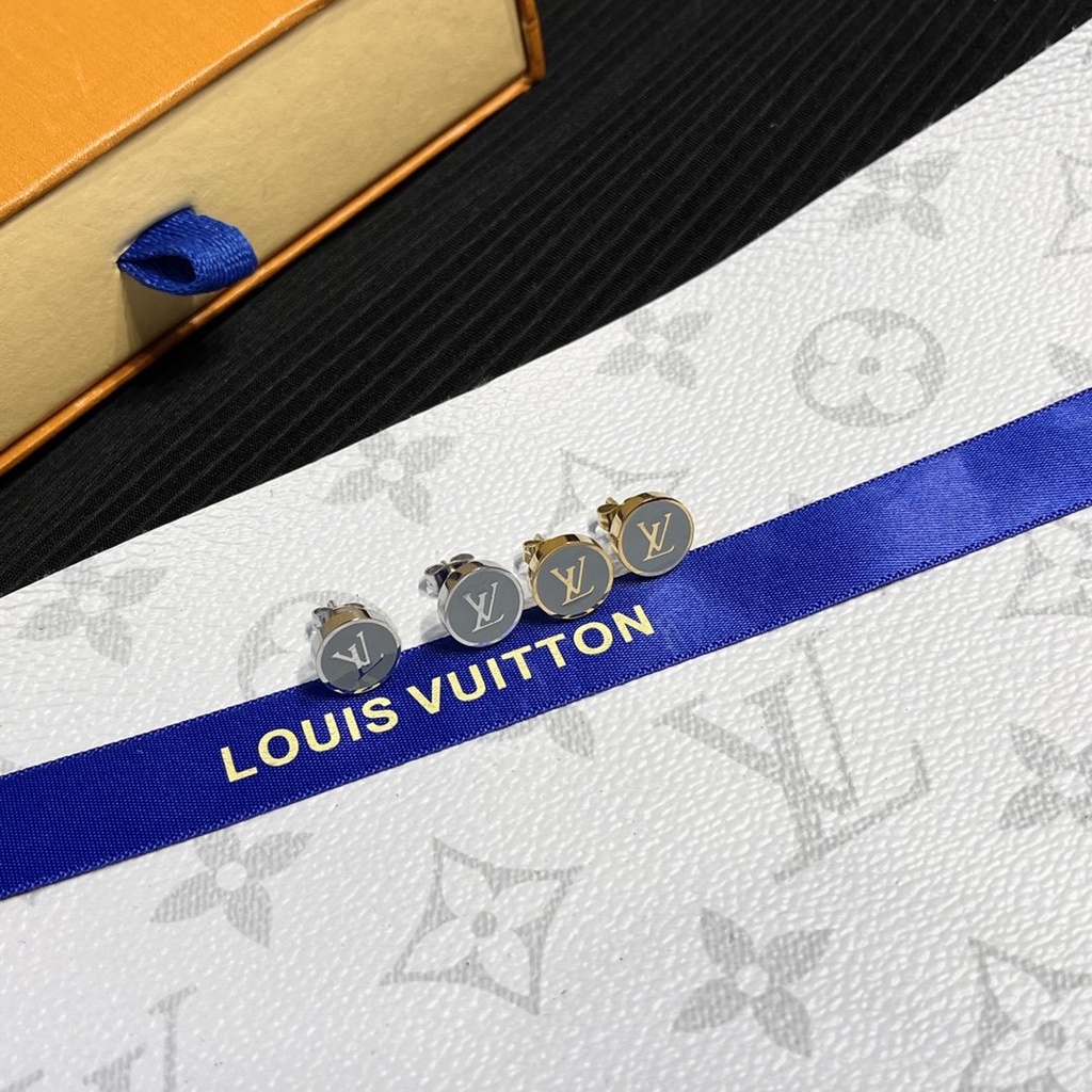 LOUIS VUITTON Khuyên Tai Tròn Bằng Thép Titan In Logo LV Thời Trang