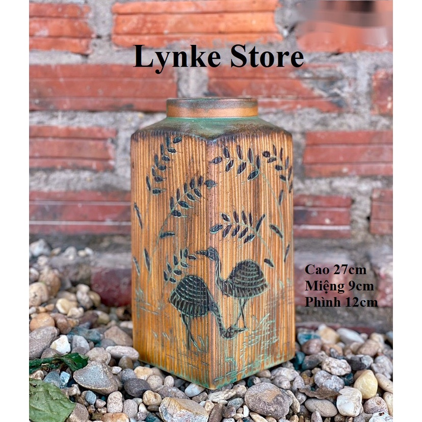 Bình Hoa Lọ Hoa Dáng Lọ Vuông Men Mộc Gốm Sứ Bát Tràng - Lynke Store