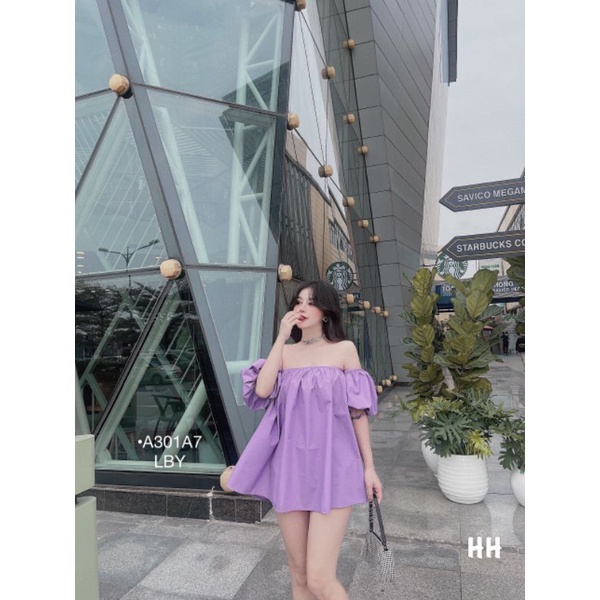 [Ảnh Thật] Áo Trễ Vai Nữ Dáng Rộng Bigsize Áo Babydoll Bẹt Vai Tay Phồng Lụa Xanh Lá/Tím/Xanh Bơ