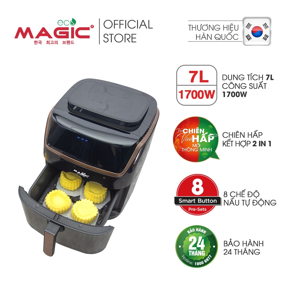 Nồi chiên không dầu kết hợp nồi hấp Magic Eco, chiên hấp 2 trong 1 chỉ bằng 1 thao tác, dung tích siêu lớn