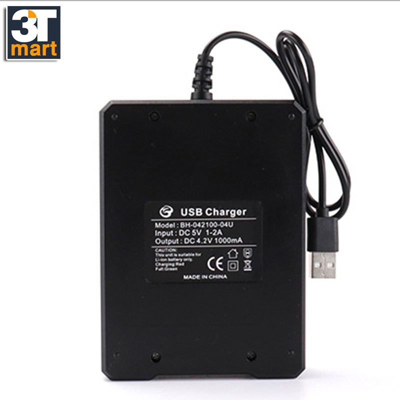 Bộ sạc nhanh 4 khe C'mon Power cáp USB đa năng dùng cho các loại pin li-ion 18650 16340 14500...