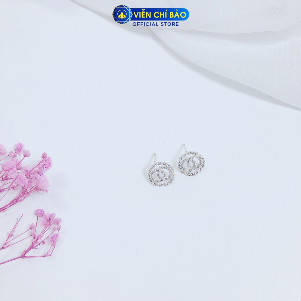 Bông tai bạc nữ CC tròn chất liệu S925 thời trang phụ kiện trang sức nữ thương hiệu Viễn Chí Bảo B400432
