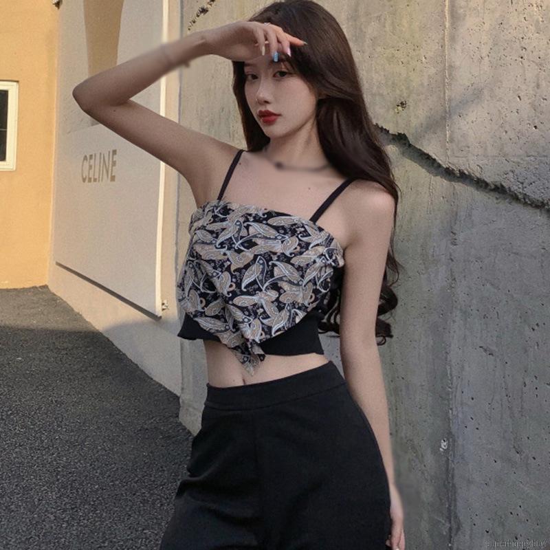 Áo Croptop Hai Dây Không Đối Xứng In Hoạ Tiết Hoa Hở Lưng Gợi Cảm Cho Nữ | BigBuy360 - bigbuy360.vn