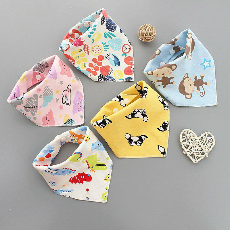 Combo 10 chiếc khăn tam giác cotton quàng cổ 2 nấc khuy bấm cho bé, yếm tam giác cho bé sơ sinh