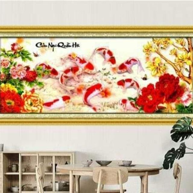 Cửu ngư quần hội DF323 tranh đính đá 115 x50