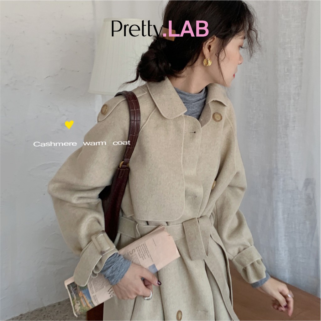 Áo dạ dài cao cấp Cashmere Warm Coat 2 mặt màu be Key4 Lab