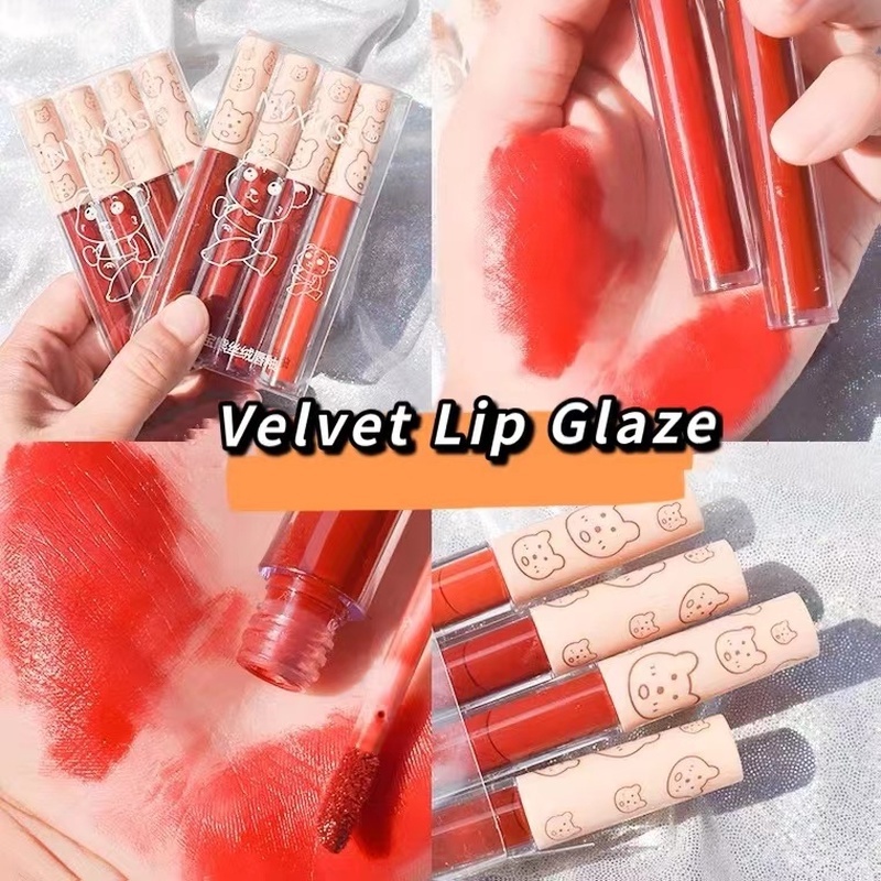 1 Son Kem Nyx Kiss 4 Màu Nhung Lì Dạng Lỏng Mịn Chống Thấm Nước Không Dính Cốc Dưỡng Ẩm