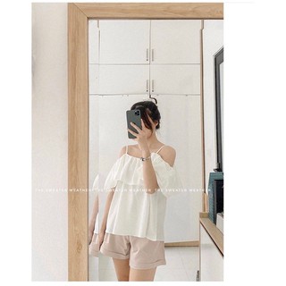 Áo rớt vai bèo kèm cột tóc