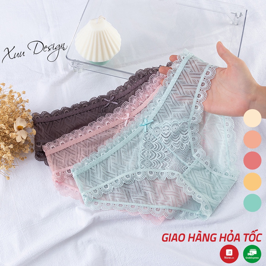 Quần lót nữ ren hoa hoa cao cấp XUU, phối viền ren mềm mại thoáng mát không hằn - QC125
