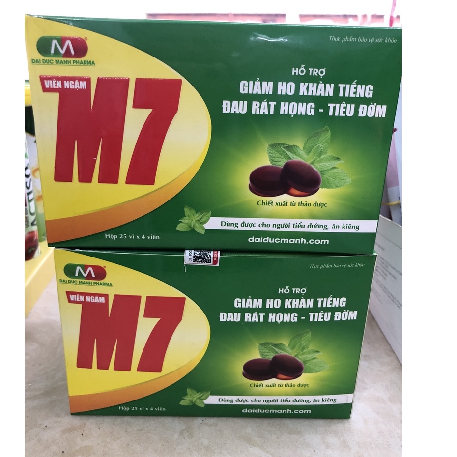 Viên ngậm M7 - hỗ trợ giảm ho khan tiếng, rát họng Hộp vỉ x 4 viên