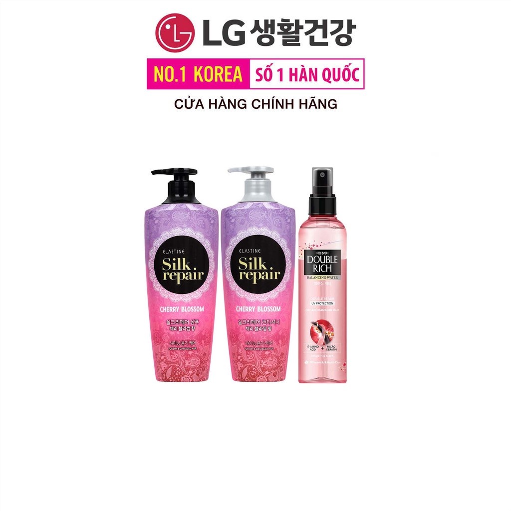 Combo Nước dưỡng tóc Double Rich và Bộ đôi gội xả chăm sóc và nuôi dưỡng tóc Elastine Silk Repair - Hương Hoa Anh Đào