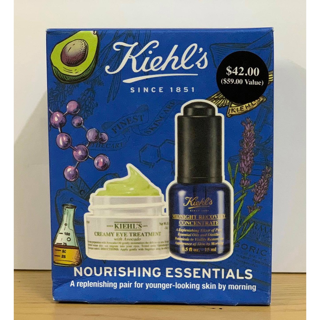 Set dưỡng da Kiehl's Nourishing Essentials (Kem mắt bơ + Serum Midnight)