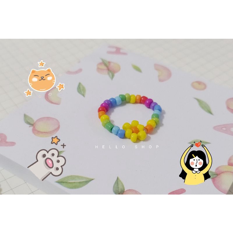 Nhẫn hạt cườm mix màu cầu vồng cực xinh kết hoa cúc  daisy flowers