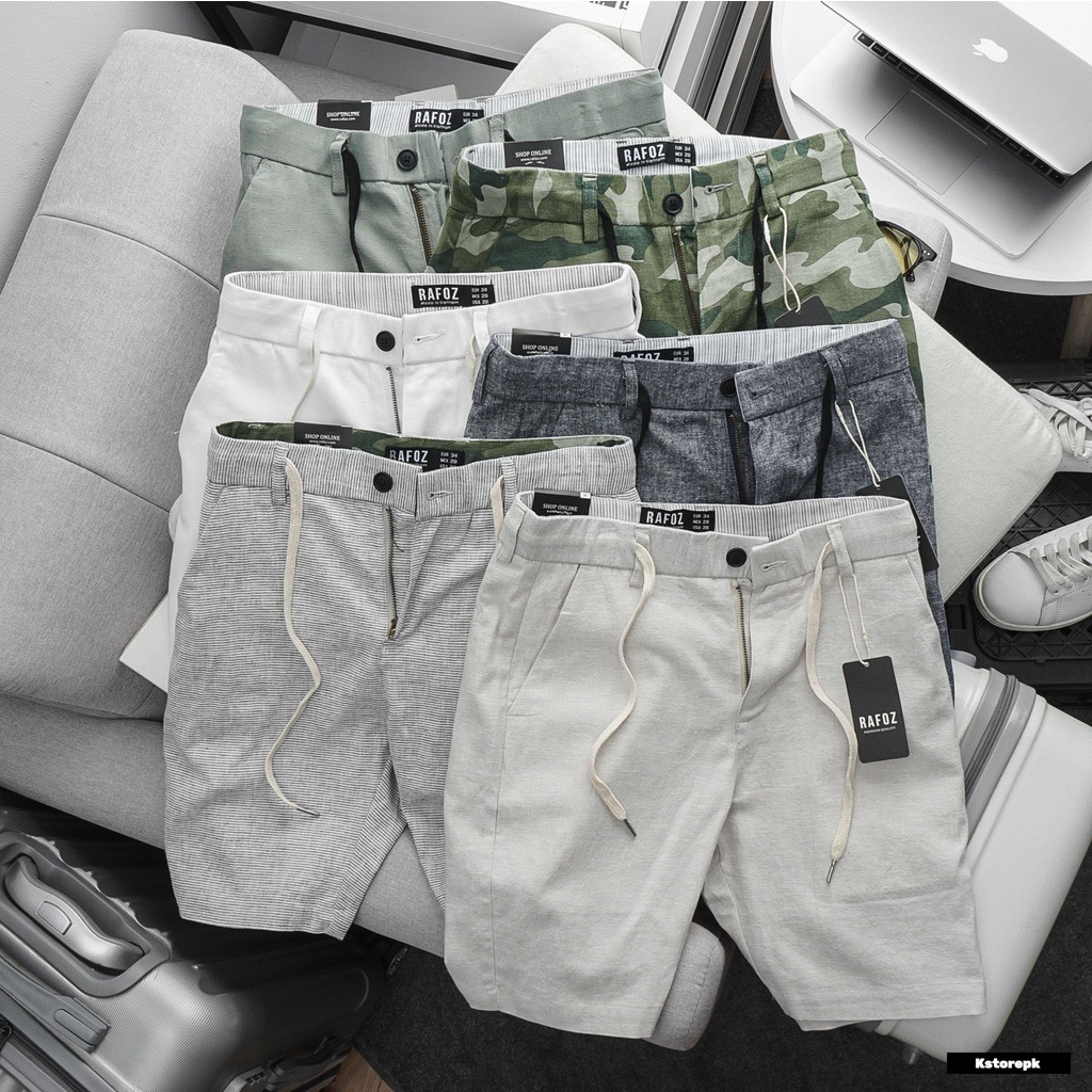 Quần short linen đũi RAFOZ6 có phối dây rút 6 màu form slimfit ngang gối trẻ trung KSTORE QSRF000101