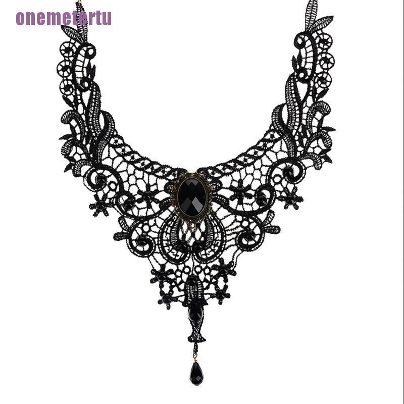 Vòng Cổ Choker Ren Đen Đính Hạt Ngọc Trai Phong Cách Gothic