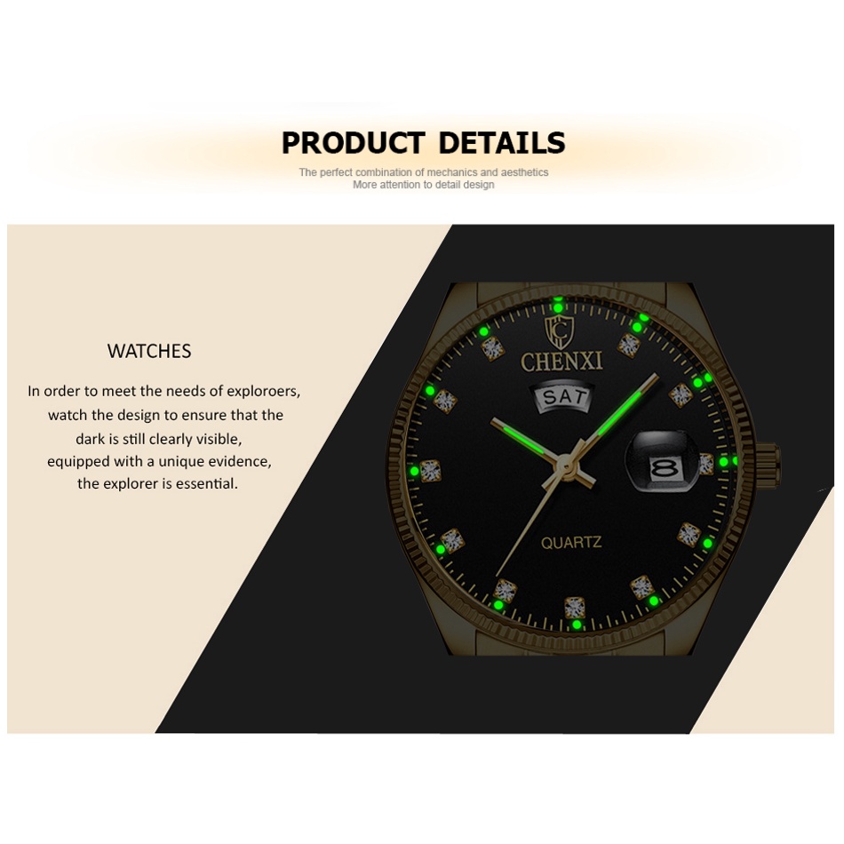 Đồng Hồ Đeo Tay Bằng Thép Không Gỉ Mạ Vàng Sang Trọng CHENXI Dành Cho Nam
