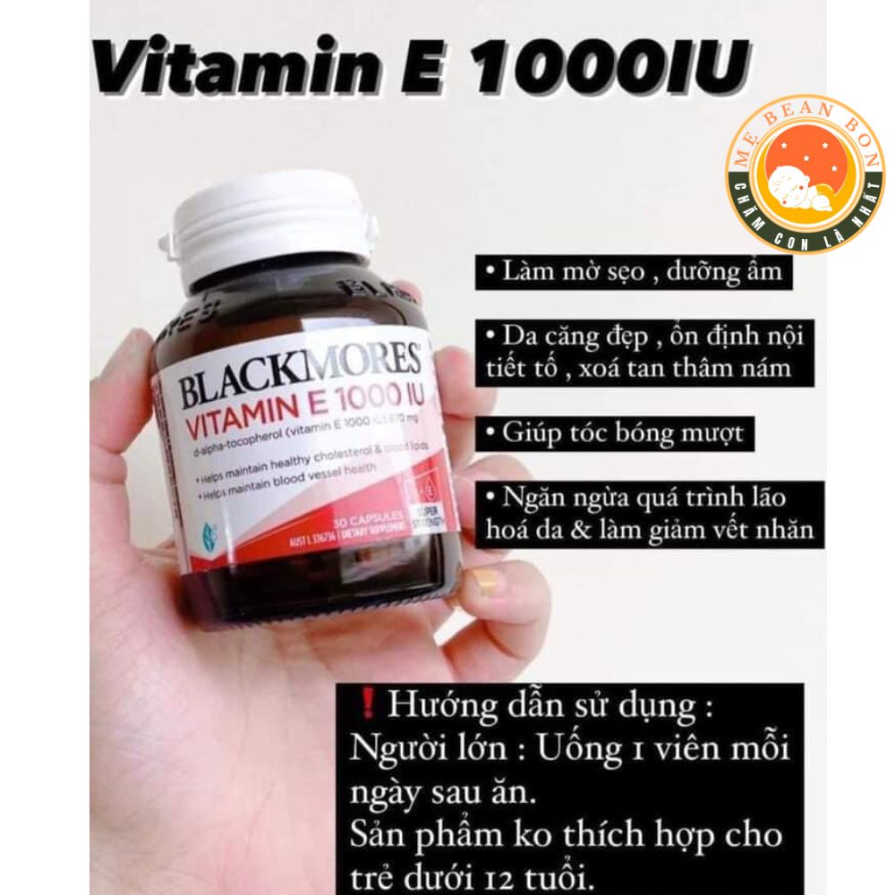 Viên Uống Vitamin E 1000IU Blackmores Natural 30 viên của Úc Giúp Đẹp Da, Cân Bằng Nội Tiết, Chống Lão Hóa Da cho Phụ Nữ