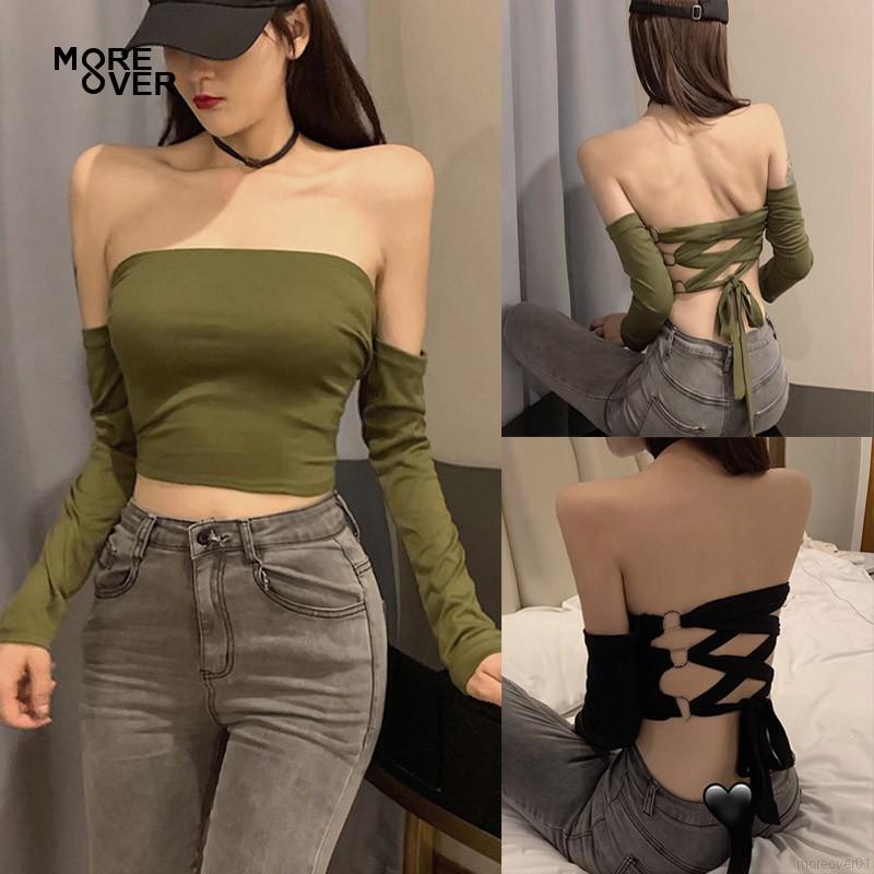 Áo Lửng Hai Dây Phối Ren Đan Dây Quyến Rũ Dành Cho Nữ