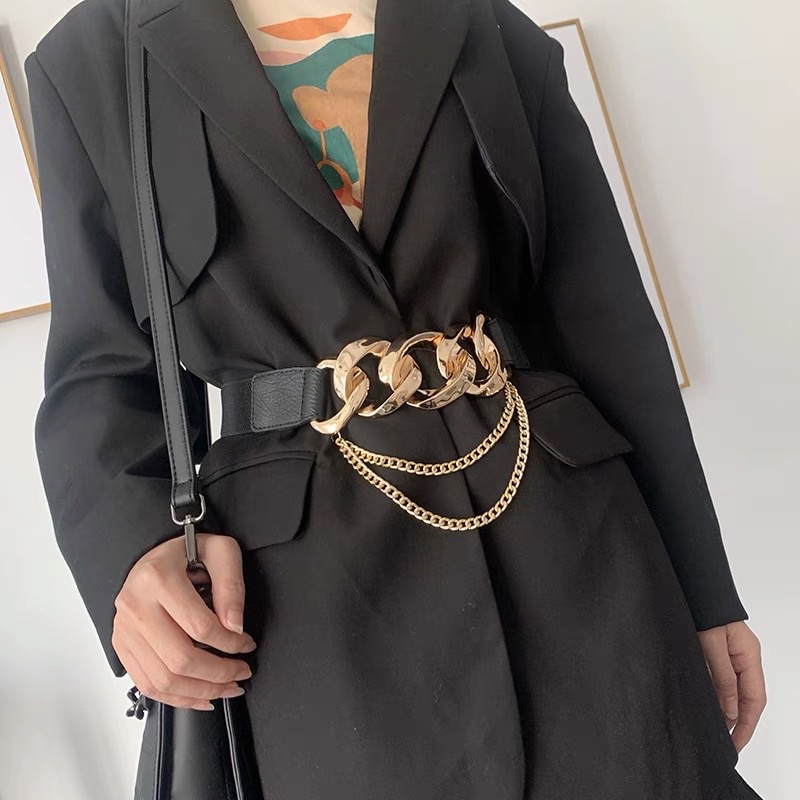 Đai váy Xích kèm dây xích võng Mặt Vàng sang chảnh ĐV014 - Thắt lưng Belt váy phối áo đầm cá tính Meo shop