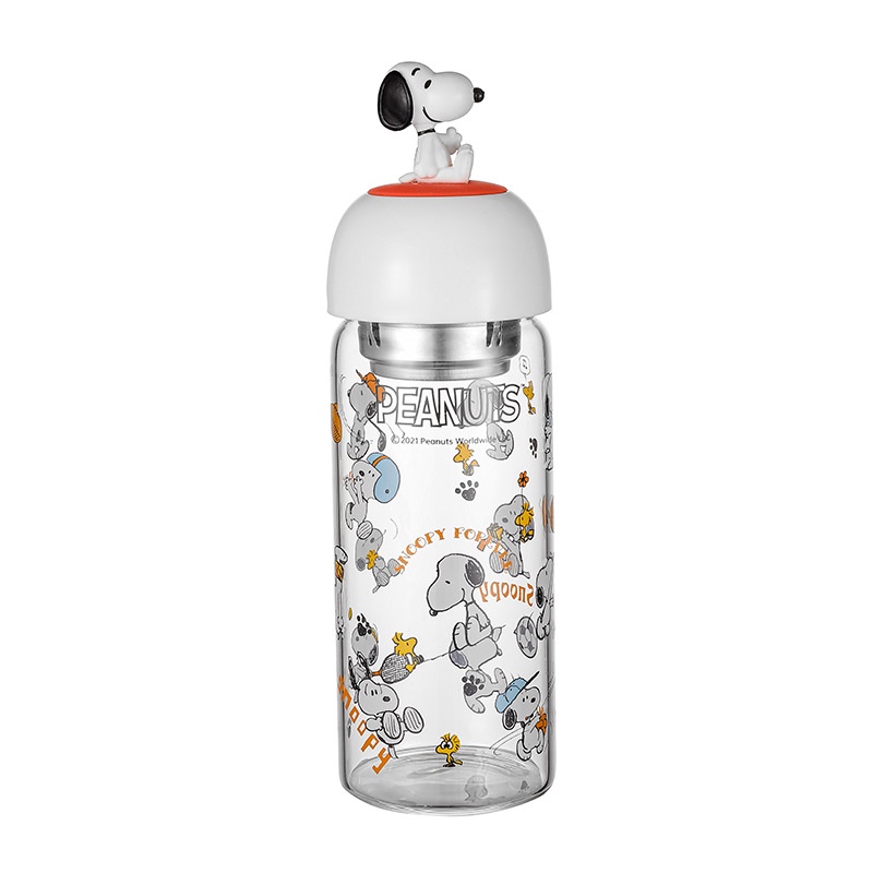 Bình Nước Thủy Tinh Cách Nhiệt In Họa Tiết Hoạt Hình Snoopy Dễ Mang Tiện Lợi