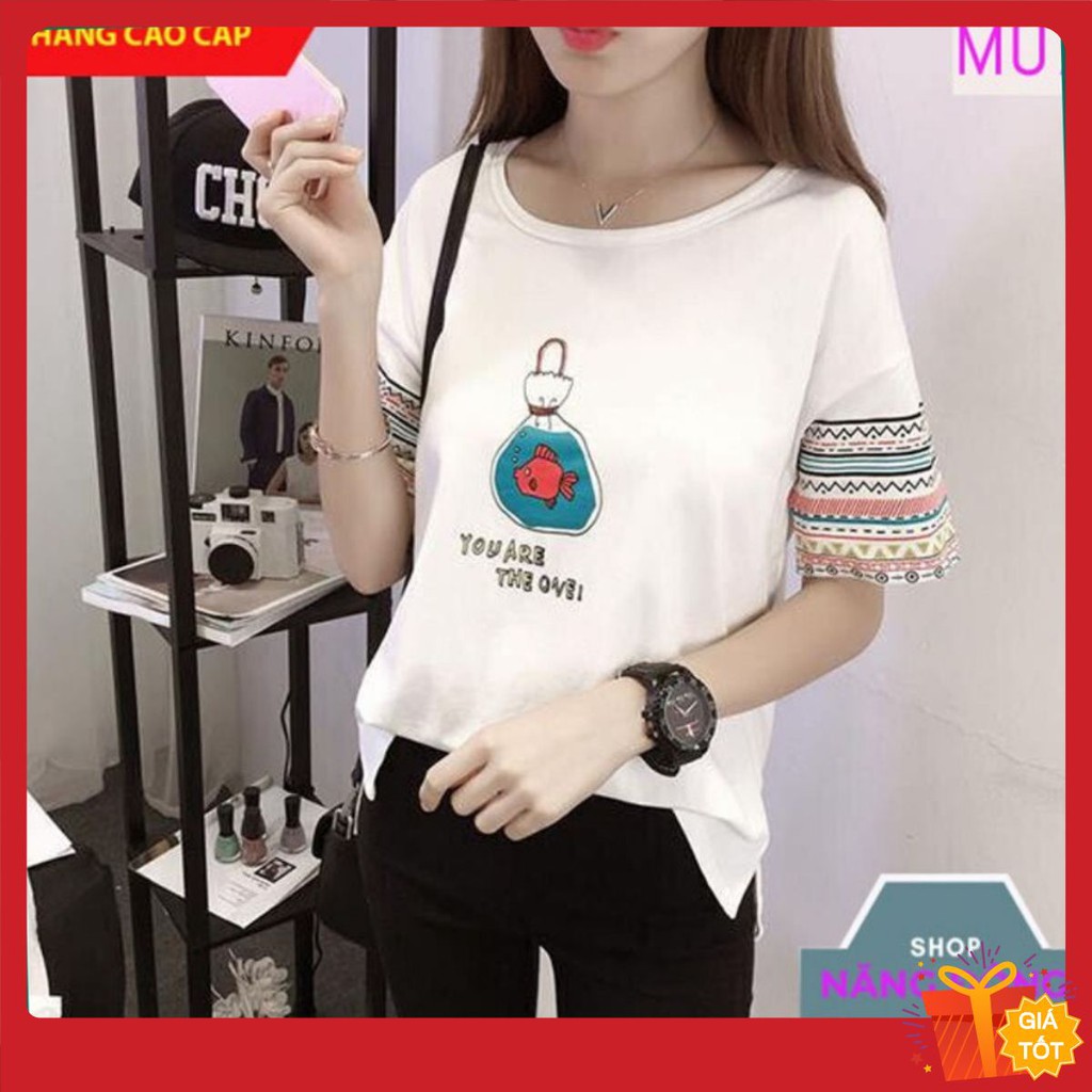 Áo Thun Nữ 🛒FREESHIP️🛒 Áo phông nữ tay ngắn chất đẹp, thun cotton, mịn, mát, sành điệu in hình cá - Mã M07