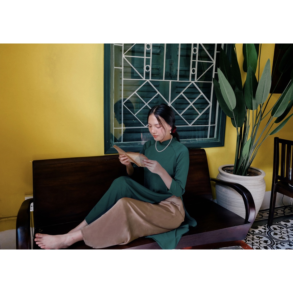 Set Áo dài Rosemary tây thi xanh lá đậm