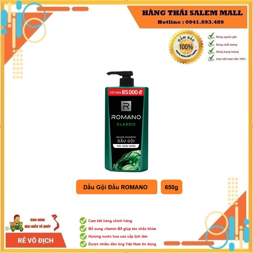 Dầu Gội Romano Hương Nước Hoa Cao Cấp 650ml 🌺 FREESHIP 🌺 Dành Cho Nam 🌺