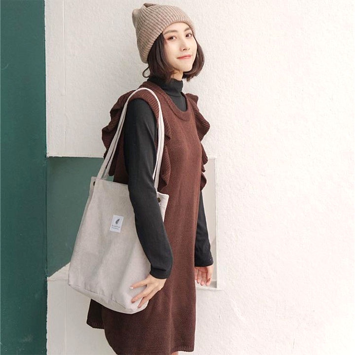 Túi tote vải canvas có khóa phong cách Hàn Quốc
