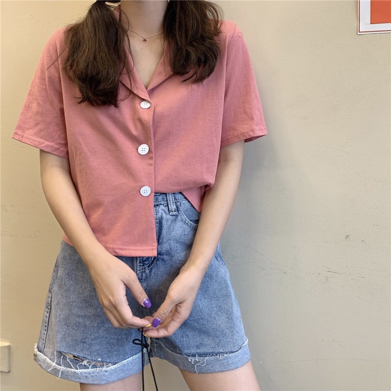 Áo Sơ Mi Ngắn Tay Dáng Rộng Cổ Bẻ Thời Trang - Áo Sơ Mi Nữ Ulzzang Nhiều Màu Trơn SM03 | BigBuy360 - bigbuy360.vn