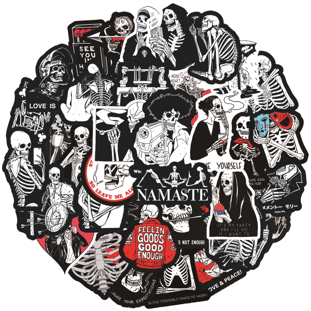 Set 100/50 Nhãn Dán Chống Nước Họa Tiết Đầu Lâu Phong Cách Gothic Trang Trí Đa Năng