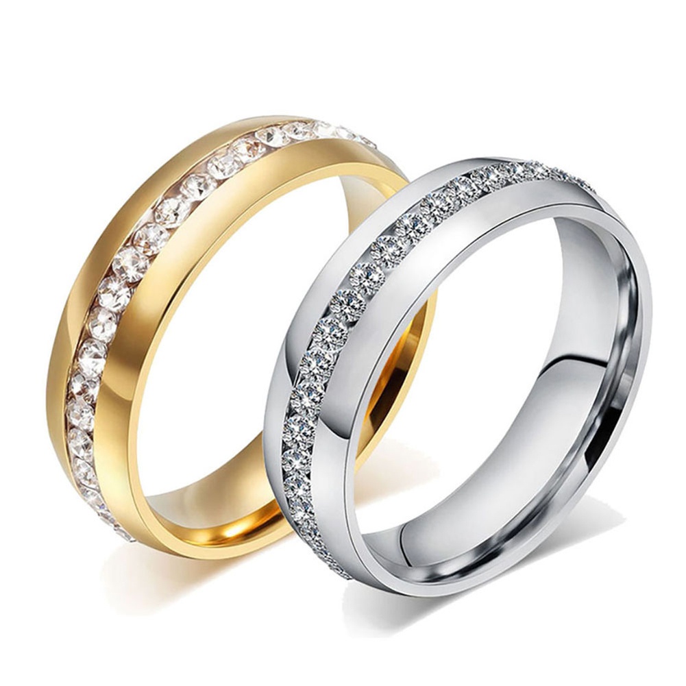 Nhẫn cưới bằng thép titan đính đá size 6-13 cho cặp đôi