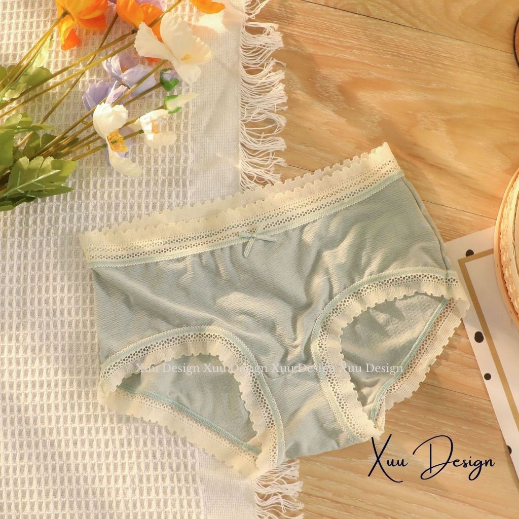 Quần lót nữ Wexuu Design viền phối ren điệu đà chất cotton co dãn QC33