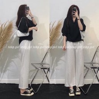 Áo sơ mi cổ V phối nút sau lưng