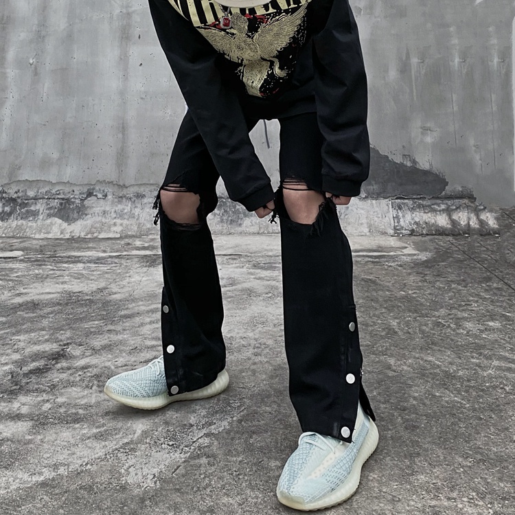 Quần jean dài dáng ôm xẻ tà phối rách phong cách retro đường phố cá tính dành cho nam