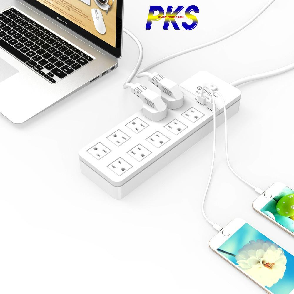 Ổ cắm điện ORICO SPT-S10U2-WH với 10 cổng cắm AC và 2 cổng USB