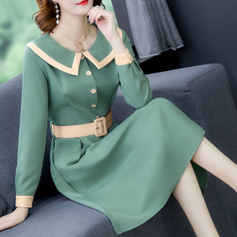 ☃✺Người béo, phong cách phương Tây, váy che bụng, cổ rộng, quý bà, búp bê, thu thanh lịch giảm tuổi, khuyến nghị