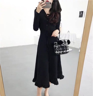 Váy thu đông dài tay co dãn 2 màu