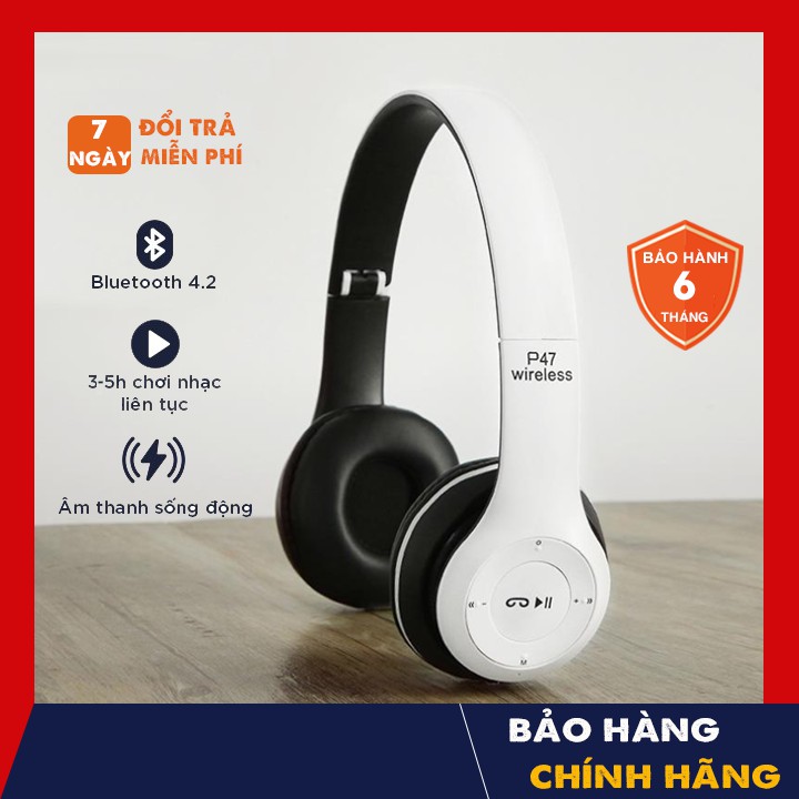 Tai Nghe Bluetooth ⚡️𝐅𝐑𝐄𝐄 𝐒𝐇𝐈𝐏⚡️ Chất Lượng Âm Thanh Tuyệt Hảo - Hỗ Trợ Thẻ Nhớ- P47 ( BH 1 Đổi 1 - 30 Ngày )