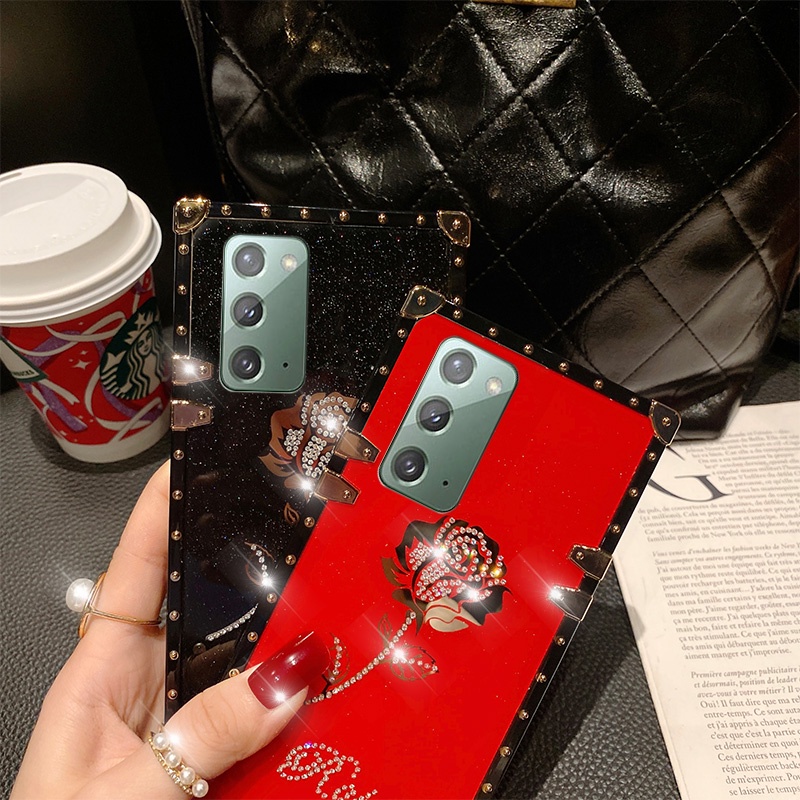 Ốp Điện Thoại Vuông Chống Sốc Họa Tiết Hoa Hồng Đính Kim Cương Cho Samsung Note 20 Ultra 20+ Note 10 10+ Note 9 Note 8