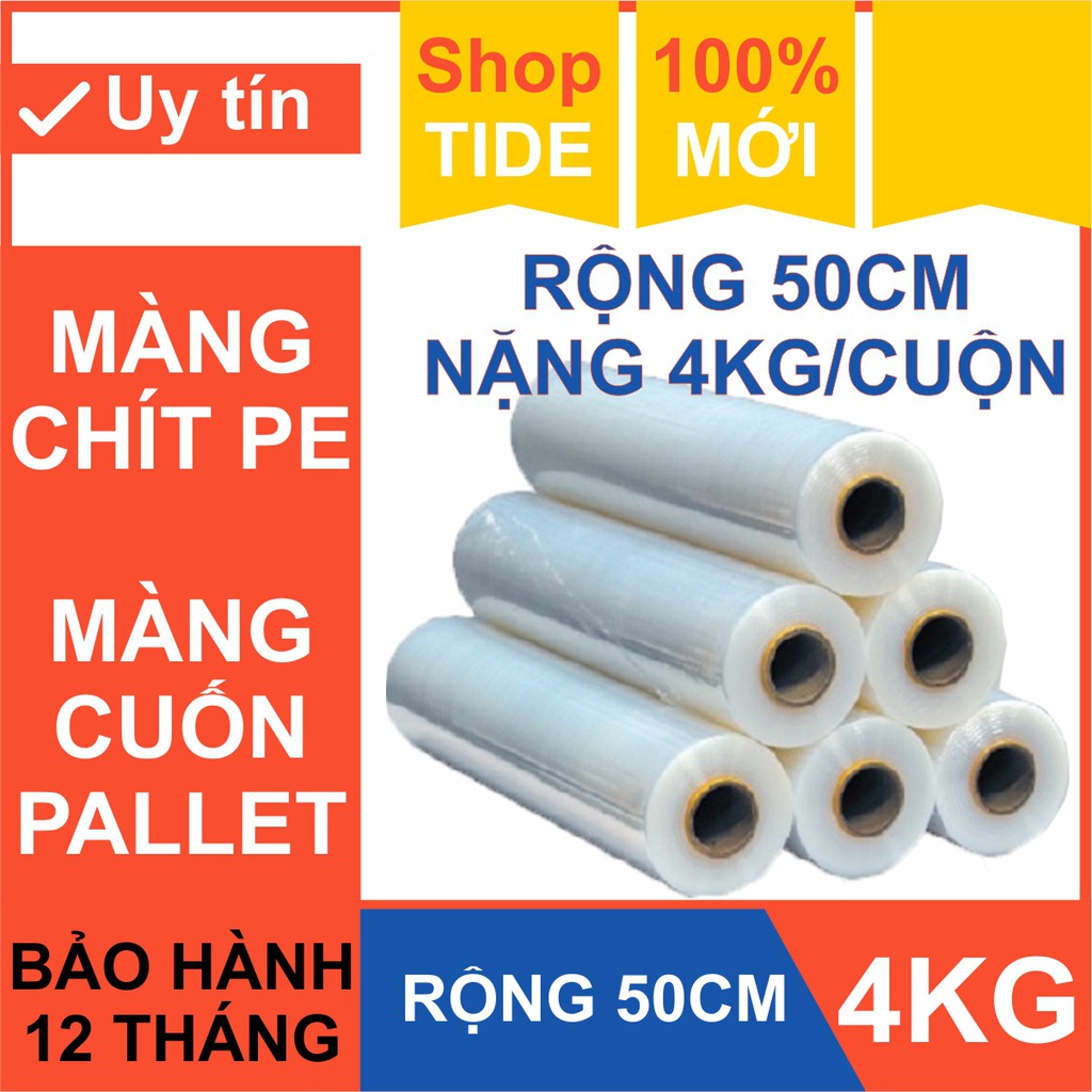 [4kg x 50cm] Màng chít PE dùng bọc hàng hoá và cuốn pallet – Rộng 50Cm x 4Kg/cuộn