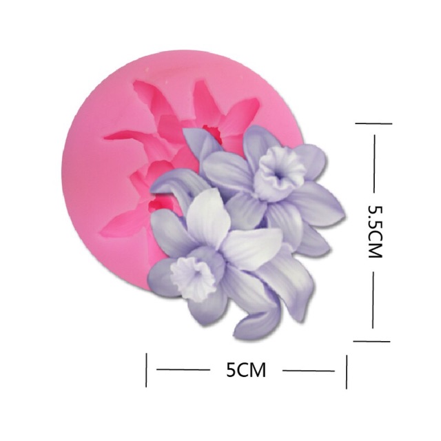 Khuôn Hoa Thuỷ Tiên kèm lá -khuôn silicon hoa 6 cánh có lá khuôn fondant khuôn nến