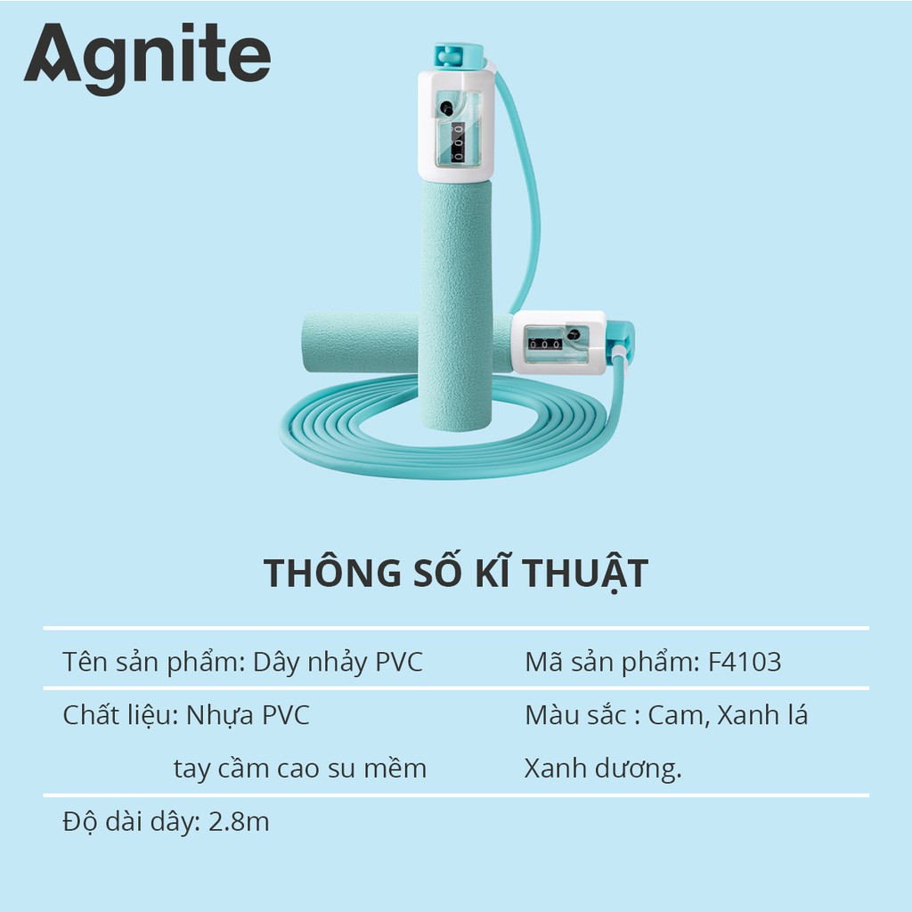 Dây nhảy tập thể dục Đếm số tự động Agnite chính hãng, Lõi nhựa PVC cao cấp, Dài 2m - F4103