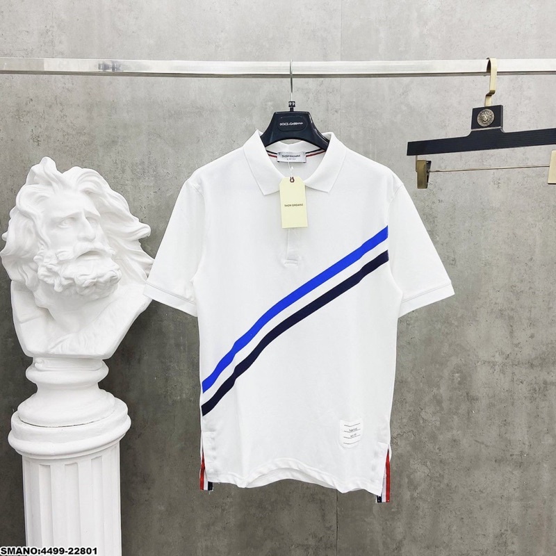 Áo Polo Nam Cotton 100% Dập Vạch Xanh Đen Sọc Chéo