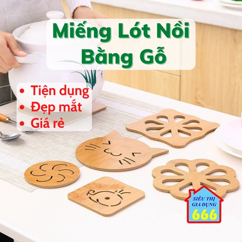 Miếng lót nồi  Đế lót nồi cách nhiệt bằng gỗ ép miếng lót ly, lót cốc nhiều hình nhỏ gọn tiện dụng (giao ngẫu nhiên)