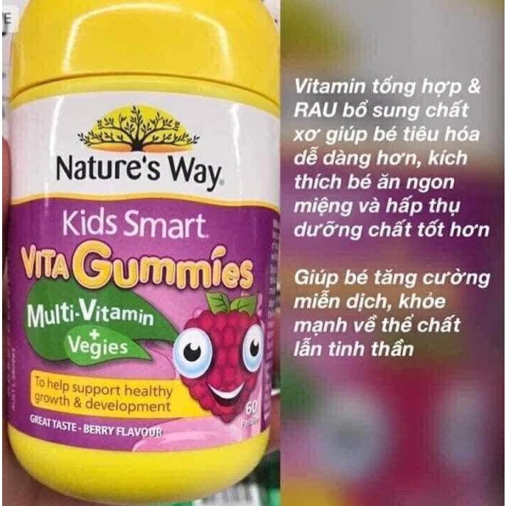 Kẻo dẻo Vita Gummies Nature Way's Bổ Sung Vitamin Tổng Hợp Và Rau Quả 60 viên