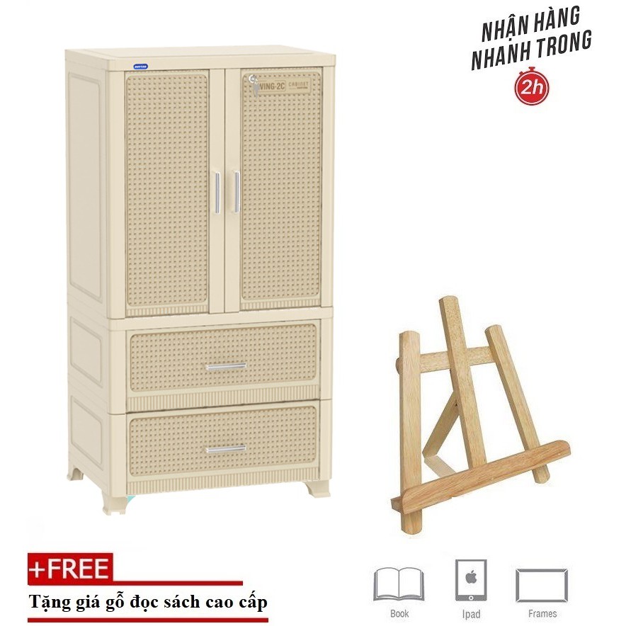 Tủ Nhựa Treo Quần Áo Duy Tân WING-2C-2N 70 X 50 X 135 Cm (Xanh Dương)- TẶNG KÈM 1 GIÁ GỖ ĐỌC SÁCH, IPAD | BigBuy360 - bigbuy360.vn
