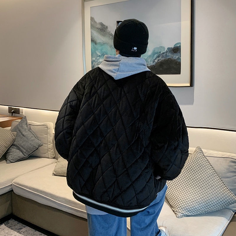 Áo Khoác Bóng Chày cotton Đệm cotton Dáng Rộng Phong Cách Hong Kong Thời Trang Thu Đông Cho Nam