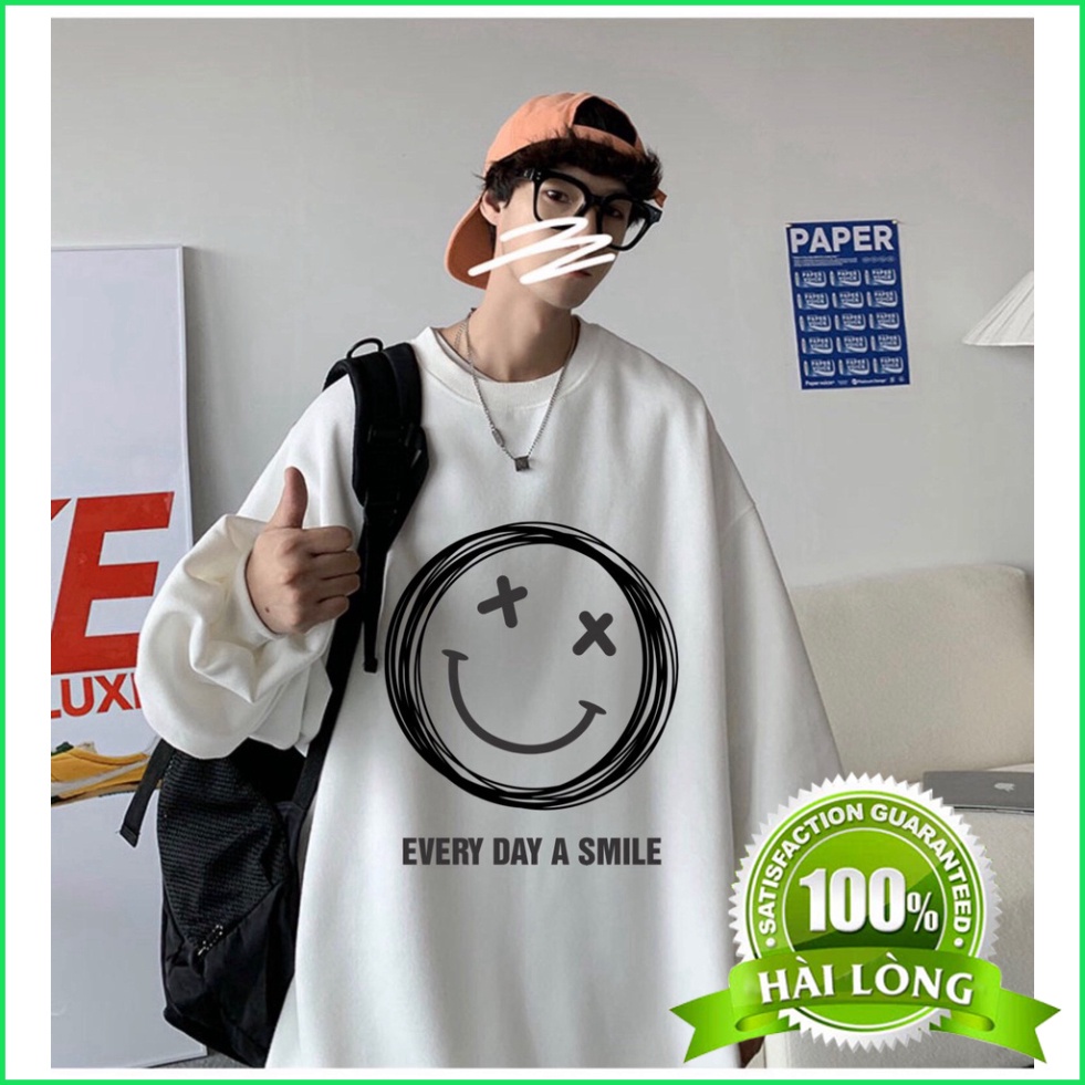 Sweater nam nữ HTSTORE Áo nỉ cổ tròn dài tay nam nữ họa tiết mặt cười vui vẻ đáng yêu dày ấm nhiều màu
