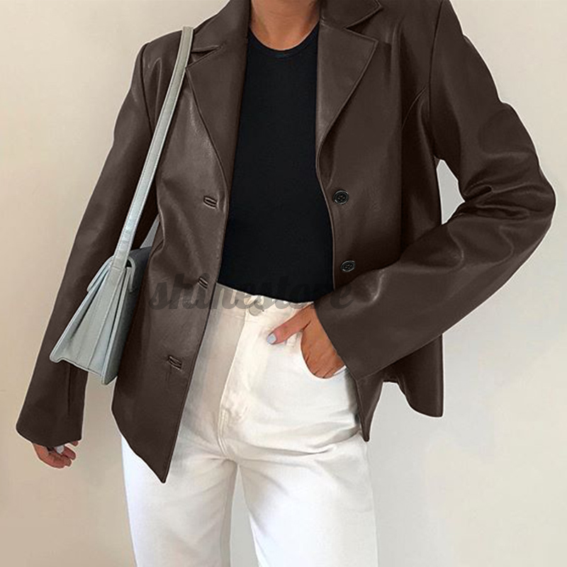 Áo khoác blazer chất da PU hợp thời trang cho nữ | BigBuy360 - bigbuy360.vn